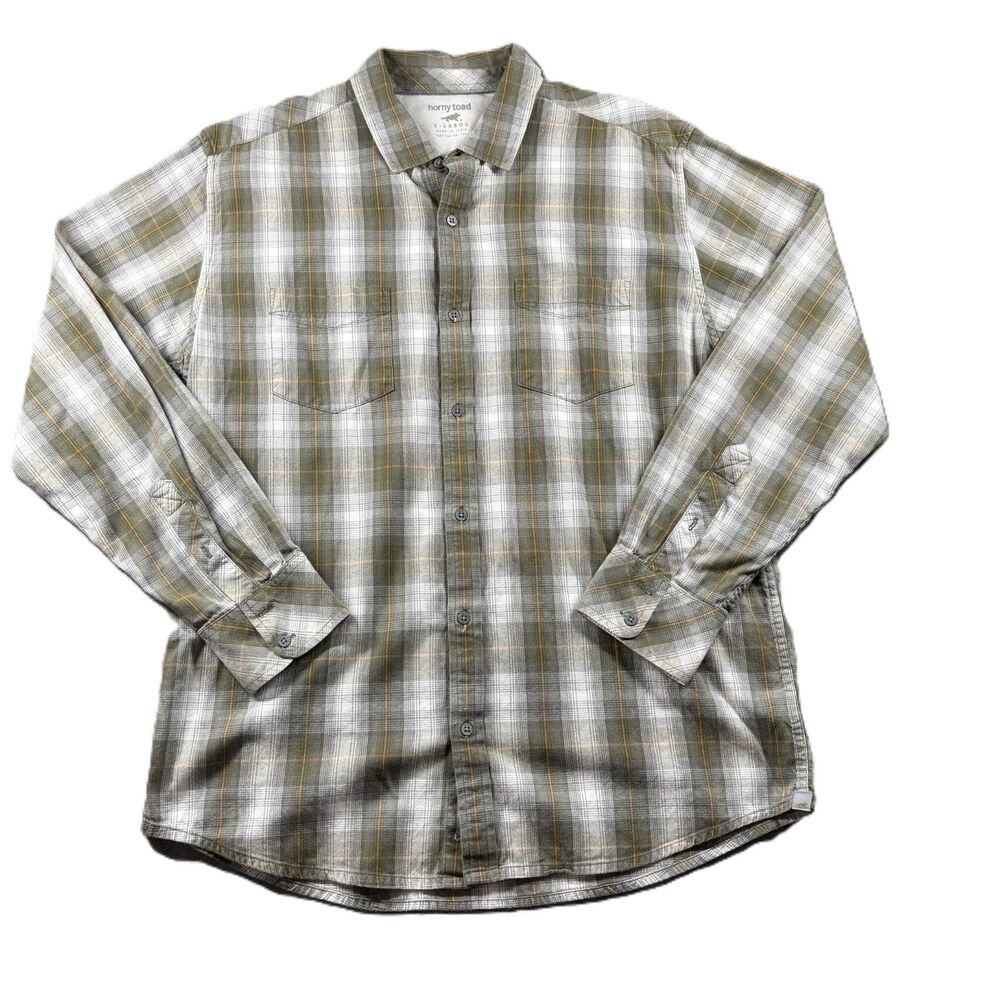 Horny Toad & Co Men Button Up Shirt Plaid Gorpcore Outdoor Green Tan XL Q182